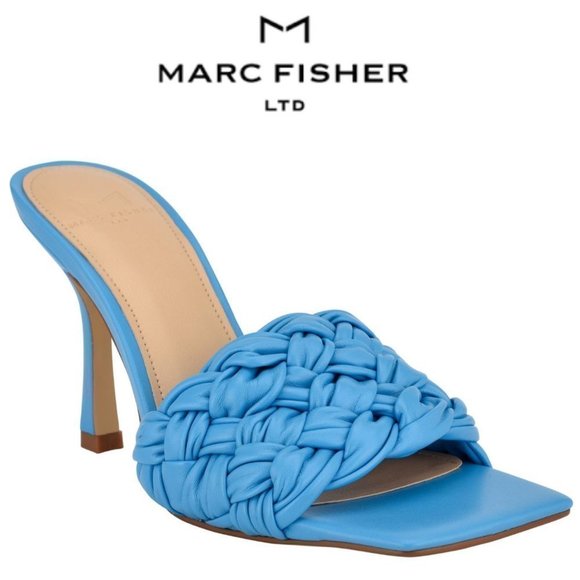 NEW Marc Fisher LTD Draya Slide Sandal Size 5.5 / 6 / 6.5 Bermuda Blue Leather - Picture 1 of 10